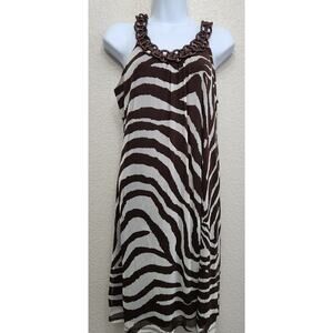 I.N.C International Concepts Brown White Animal Print A Line Dress Large Flowy